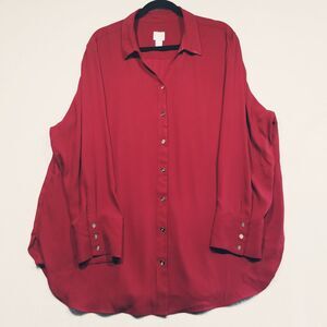 Chicos 4 (2XL) Shirt Bouse Red Pleated Long Sleeve Classic Holiday Christmas